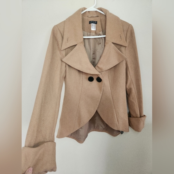 Women's Venus Tan Wool Blend Pea Coat Sz 10 NWOT - Picture 4 of 11
